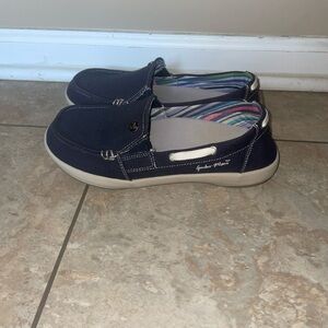 GECKO MAN Womens 7 Blue Canvas Slip-on Loafer Boat Shoe